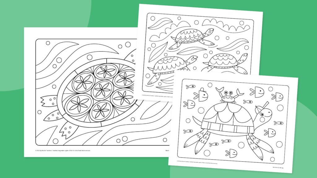 three sea turtle coloring pages