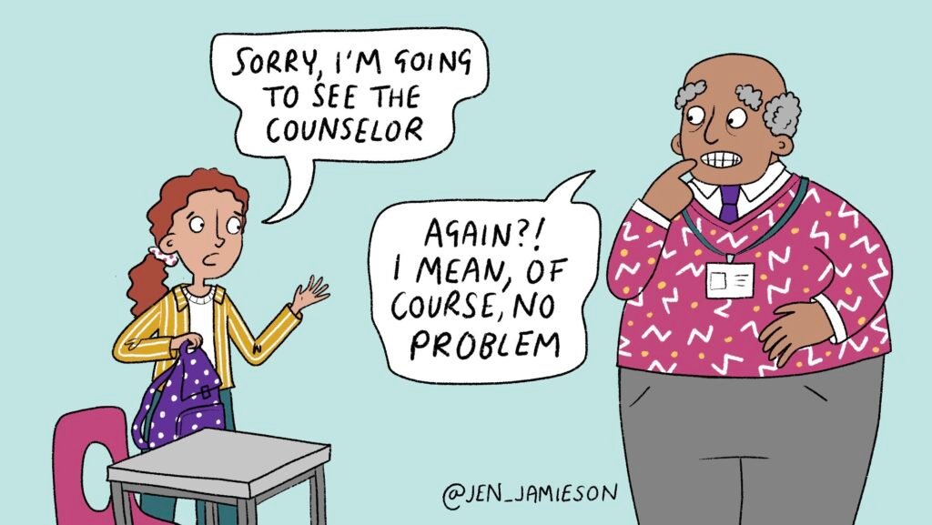 Illustration of student missing class for counselor
