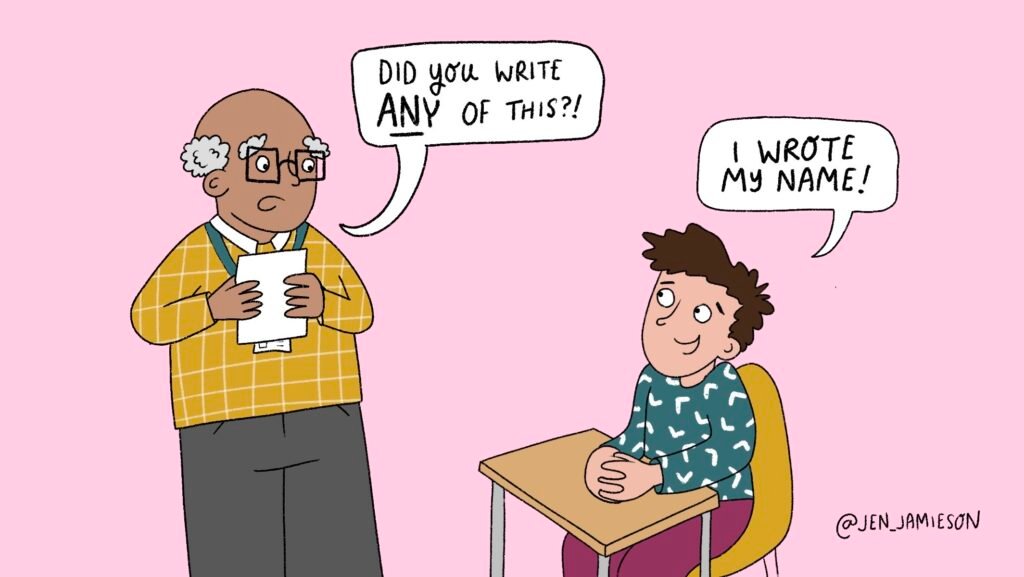 Illustration of a teacher struggling with AI cheating