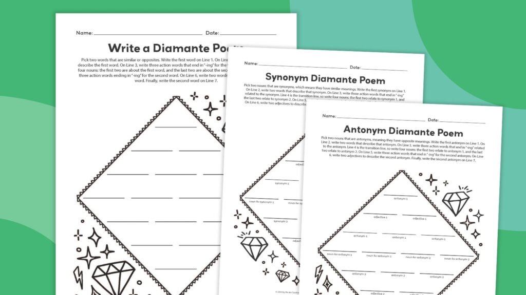an image of three example diamante poem template printables