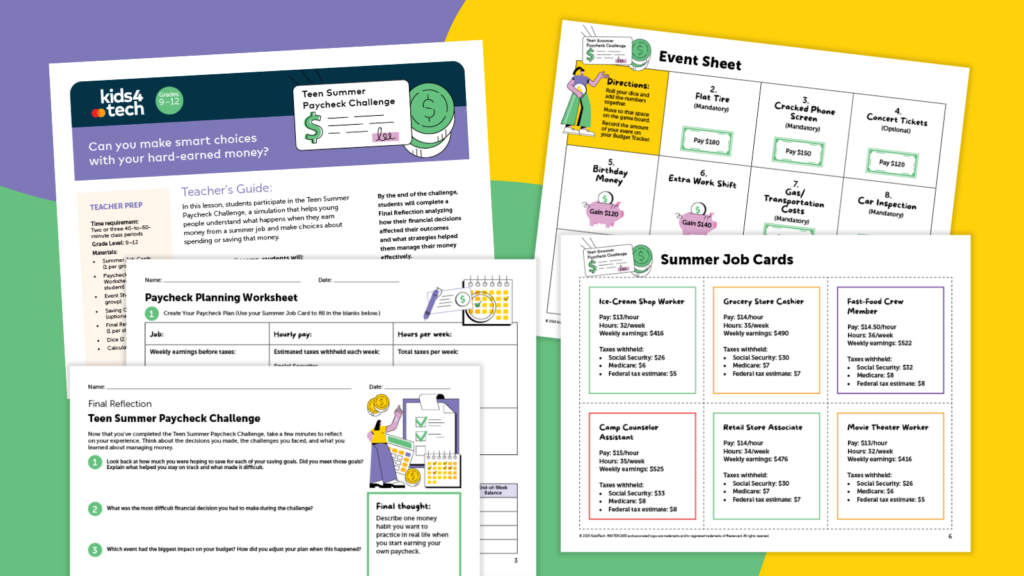Free Teen Paycheck Challenge Lesson Plan Feature image for the budgeting for teens activity