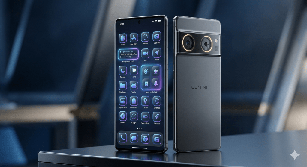 Using Nano Banana 2 to Design an Android Phone in One Prompt Gemini Horizon in a modern office