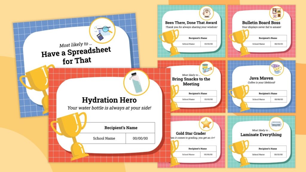 an image of various printable teacher awards